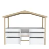 Lit cabane hauteur 90x200cm bois massif POLI naturel blanc inclus sommier et 2 tiroirs
