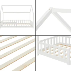 Lit cabane Hesel avec matelas à mousse froid 90 x 200 cm blanc en.casa