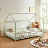 Lit cabane Hesel pour enfants bois de pin 120 x 200 cm vert menthe en.casa