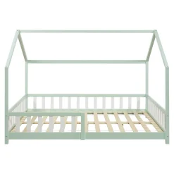 Lit cabane Hesel pour enfants bois de pin 120 x 200 cm vert menthe en.casa