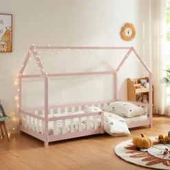 Lit cabane Hesel pour enfants bois de pin 90 x 200 cm rose en.casa