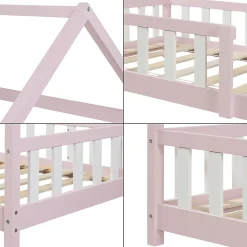 Lit cabane Hesel pour enfants bois de pin 90 x 200 cm rose en.casa