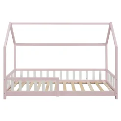 Lit cabane Hesel pour enfants bois de pin 90 x 200 cm rose en.casa