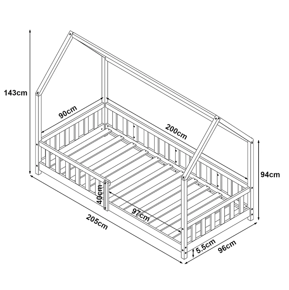 Lit cabane Hesel pour enfants bois de pin 90 x 200 cm naturel en.casa