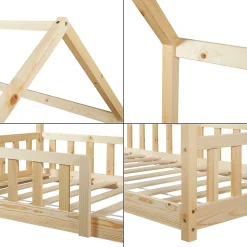 Lit cabane Hesel pour enfants bois de pin 90 x 200 cm naturel en.casa