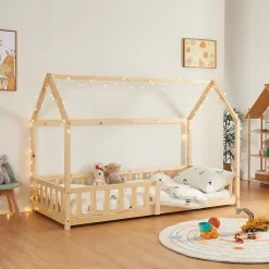 Lit cabane Hesel pour enfants bois de pin 90 x 200 cm naturel en.casa