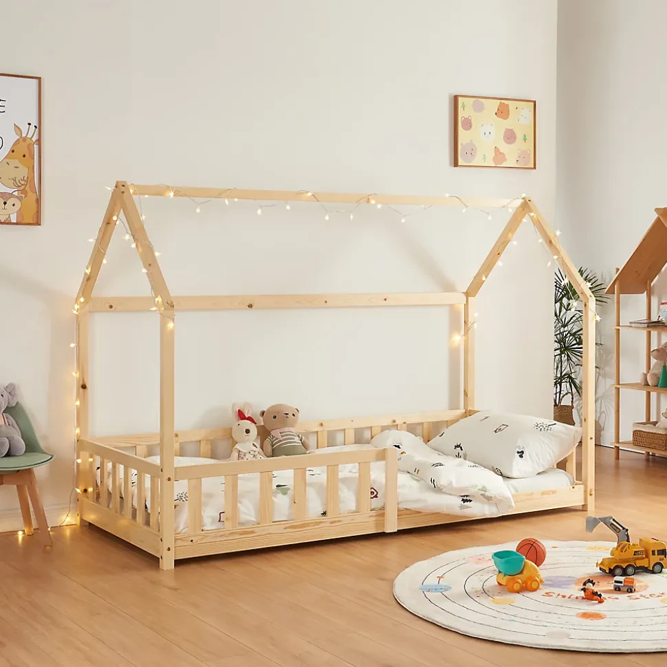 Lit cabane Hesel pour enfants bois de pin 90 x 200 cm naturel en.casa