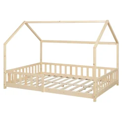 Lit cabane Hesel pour enfants bois de pin 120 x 200 cm naturel en.casa