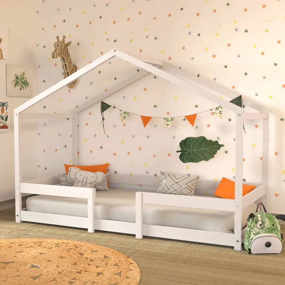 Lit cabane INDIANA 90x190 + sommier / blanc