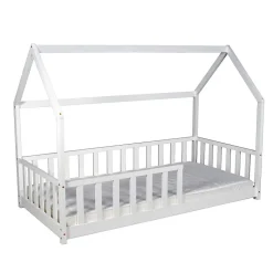 Lit cabane Kiwi 90x190 avec sommier et matelas /Blanc