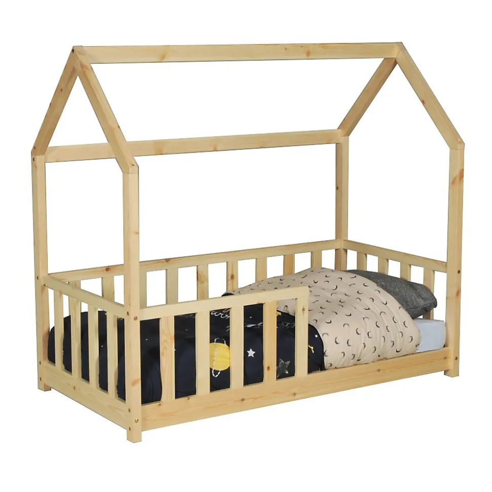 Lit cabane Kiwi 70x140 avec sommier et matelas /Naturel