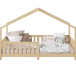Lit cabane LISAN 90 x 190 cm, en pin massif naturel