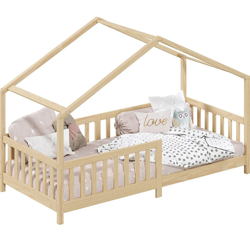 Lit cabane LISAN 90 x 190 cm, en pin massif naturel