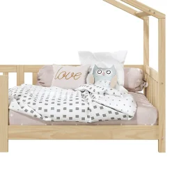 Lit cabane LISAN 90 x 190 cm, en pin massif naturel