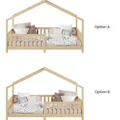 Lit cabane LISAN 90 x 190 cm, en pin massif naturel