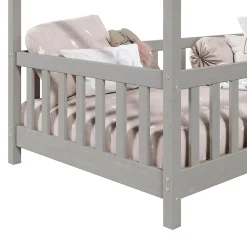 Lit cabane LISAN 90 x 190 cm, en pin massif lasuré gris