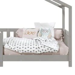 Lit cabane LISAN 90 x 190 cm, en pin massif lasuré gris