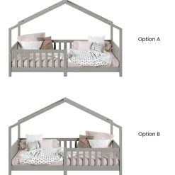 Lit cabane LISAN 90 x 190 cm, en pin massif lasuré gris