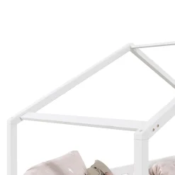 Lit cabane LISAN 90 x 190 cm, en pin massif lasuré blanc