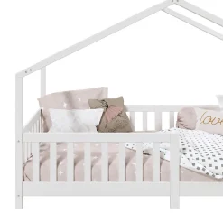 Lit cabane LISAN 90 x 190 cm, en pin massif lasuré blanc