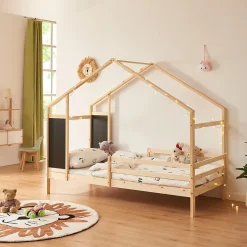 Lit cabane Lorenskog bois de pin 90 x 200 cm naturel en.casa