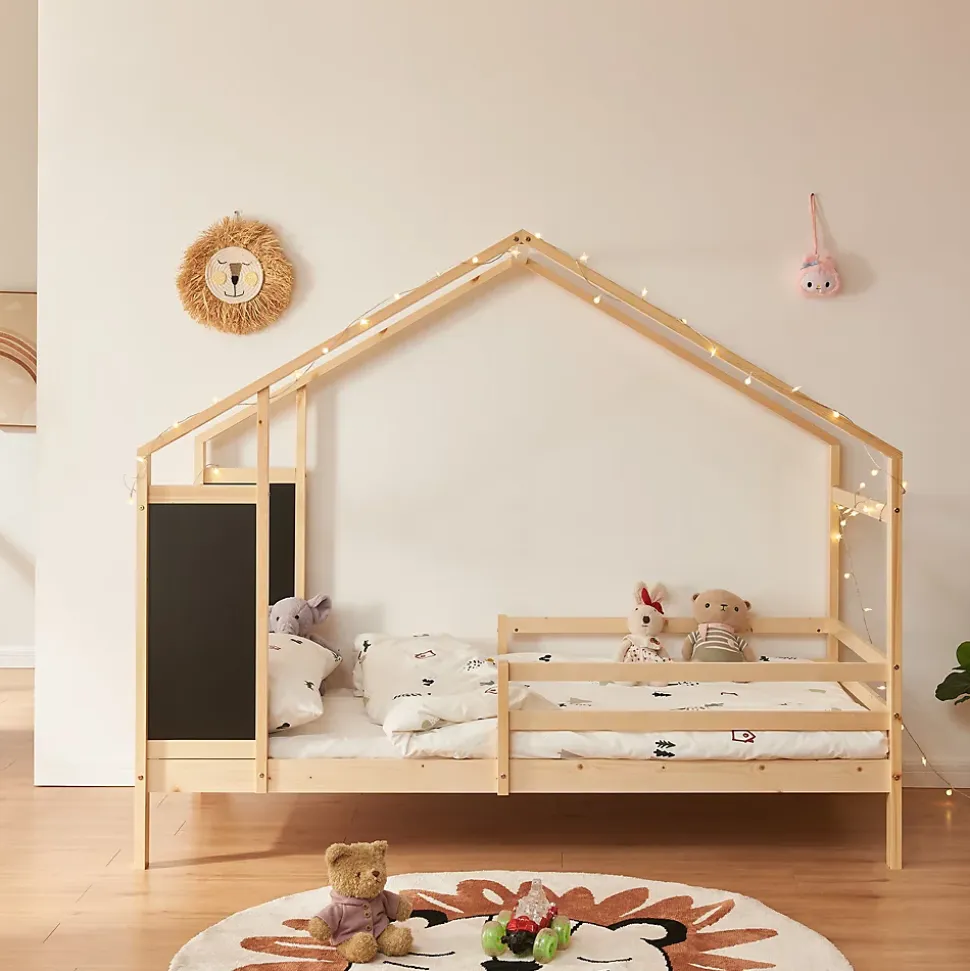 Lit cabane Lorenskog bois de pin 90 x 200 cm naturel en.casa