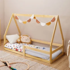 Lit cabane LUSIA 80 x 160 cm, en pin massif naturel