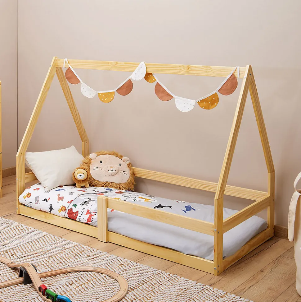 Lit cabane LUSIA 80 x 160 cm, en pin massif naturel