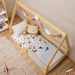 Lit cabane LUSIA 80 x 160 cm, en pin massif naturel