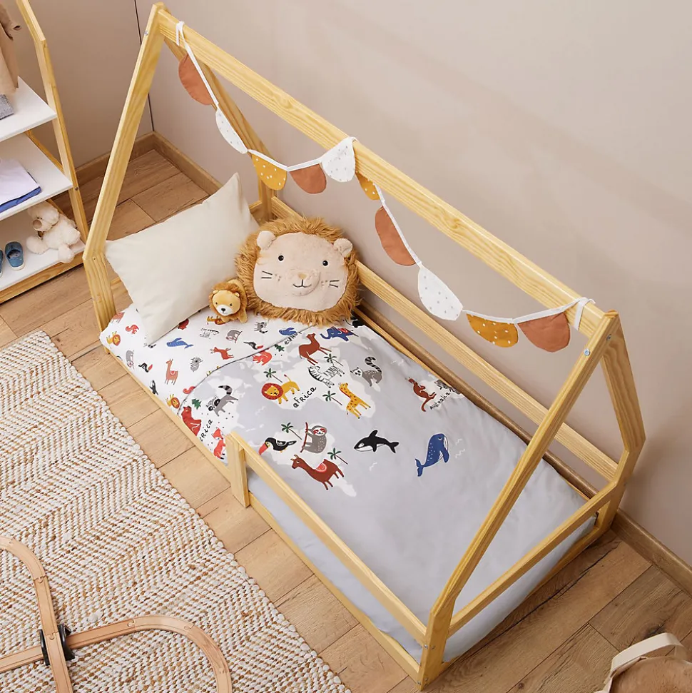 Lit cabane LUSIA 80 x 160 cm, en pin massif naturel