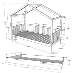 Lit cabane MH 90x200 sommier et tiroir inclus Vipack Dallas Blanc