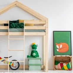 Lit cabane mi-hauteur 90x190 sommier inclus Jeanne Bois