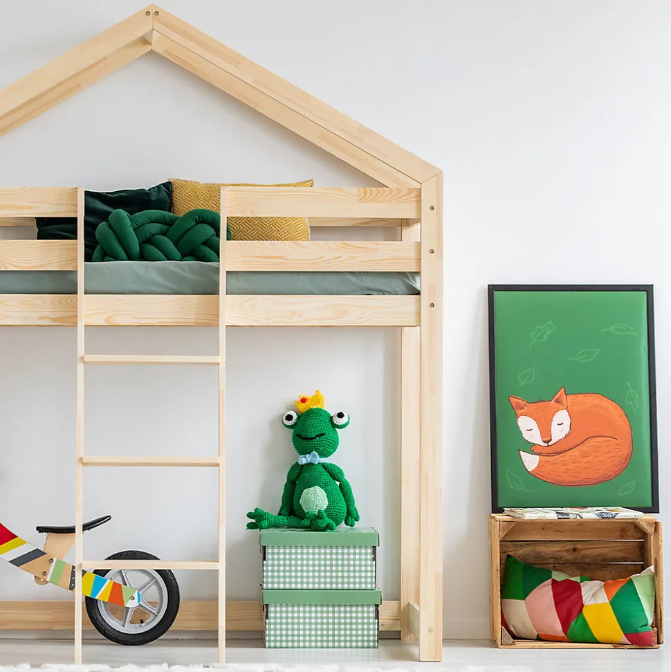 Lit cabane mi-hauteur 90x190 sommier inclus Jeanne Bois