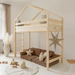 Lit cabane mi-hauteur 90x190 sommier inclus Candice Bois