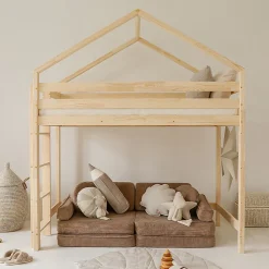 Lit cabane mi-hauteur 90x190 sommier inclus Candice Bois