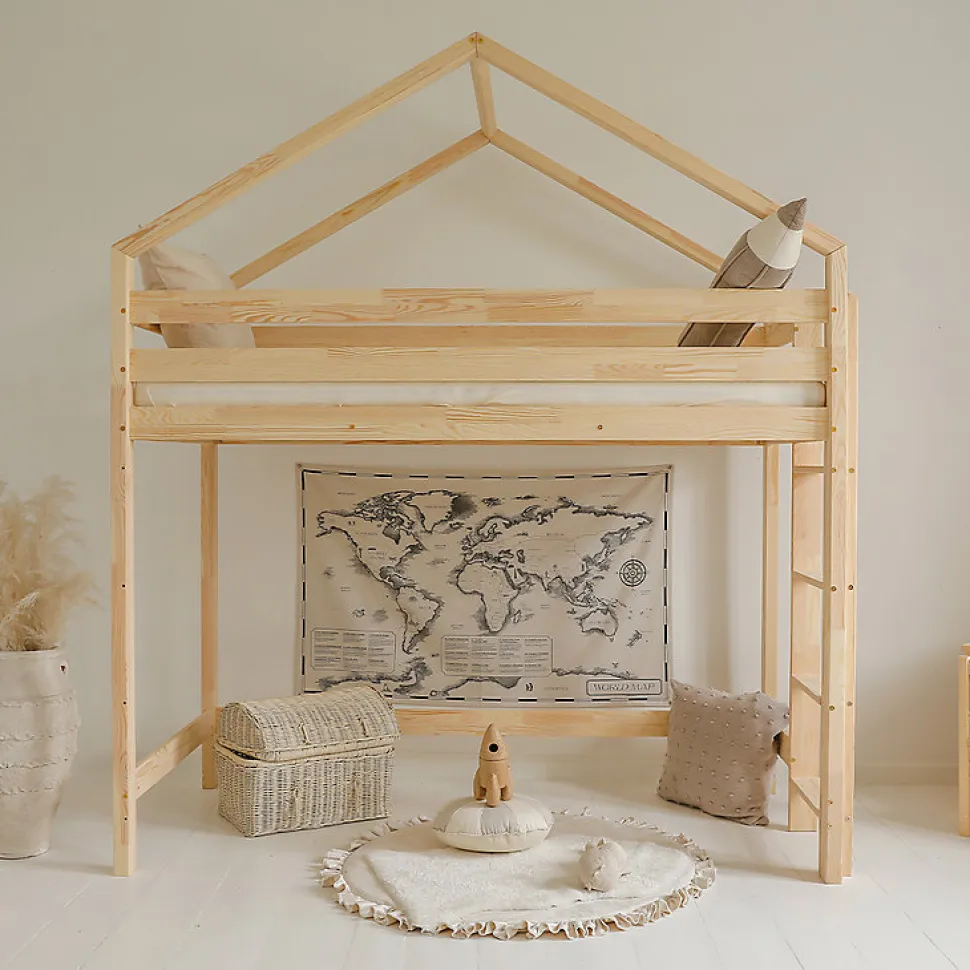 Lit cabane mi-hauteur 90x200 sommier inclus Candice Bois