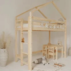 Lit cabane mi-hauteur 90x200 sommier inclus Candice Bois