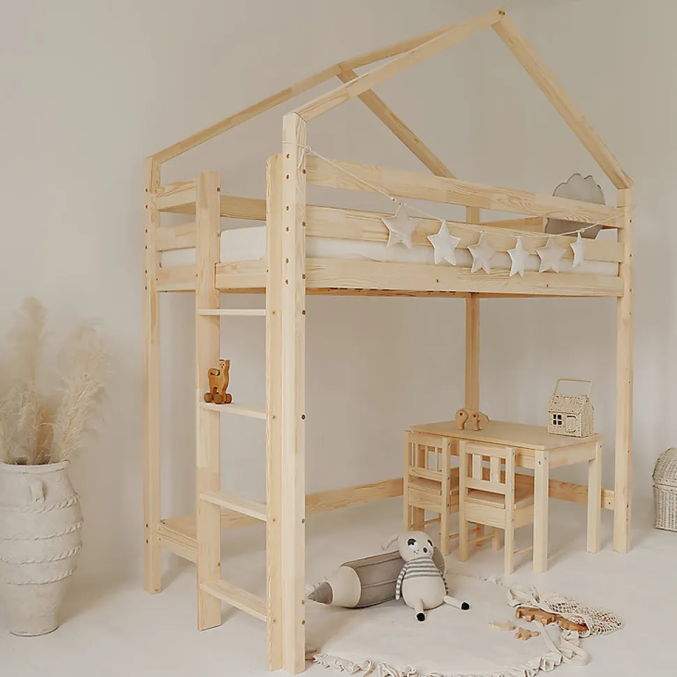 Lit cabane mi-hauteur 90x200 sommier inclus Candice Bois