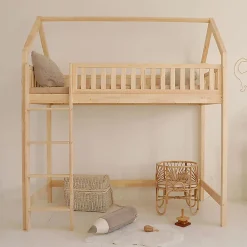 Lit cabane mi-hauteur 90x190 sommier inclus Daisy Bois