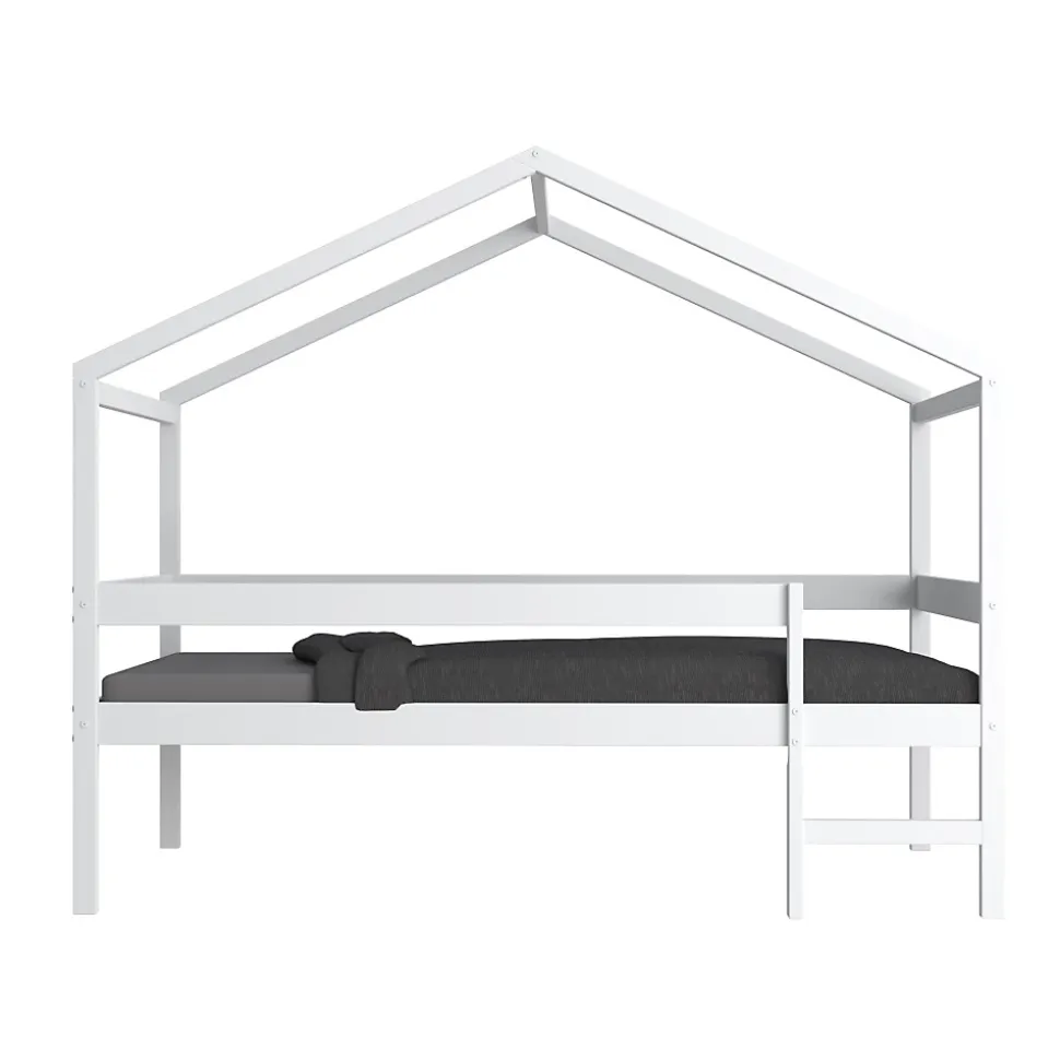 Lit cabane MIKA 90x190 + sommier + matelas IRIS / Blanc