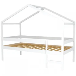 Lit cabane MIKA 90x190 + sommier + matelas IRIS / Blanc