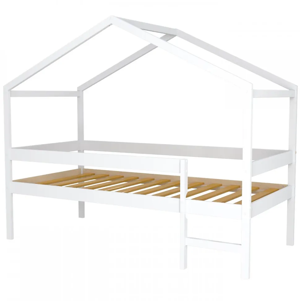 Lit cabane MIKA 90x190 + sommier + matelas IRIS / Blanc