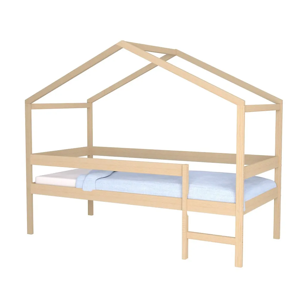 Lit cabane MIKA 90x190 + sommier + matelas IRIS / Naturel