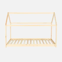 Lit cabane Montessori. bois massif en pin naturel - Tobias - sommier inclus. 90 x 190 cm