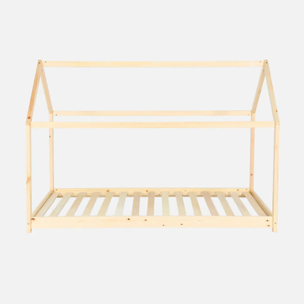 Lit cabane Montessori. bois massif en pin naturel - Tobias - sommier inclus. 90 x 190 cm