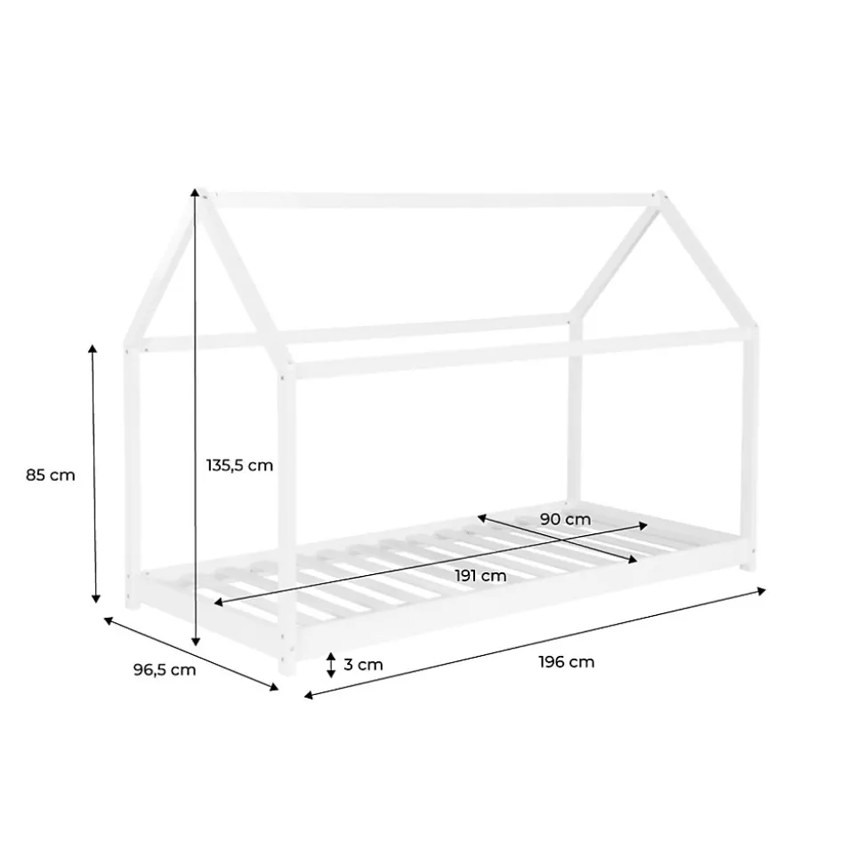 Lit cabane Montessori. bois massif en pin naturel - Tobias - sommier inclus. 90 x 190 cm