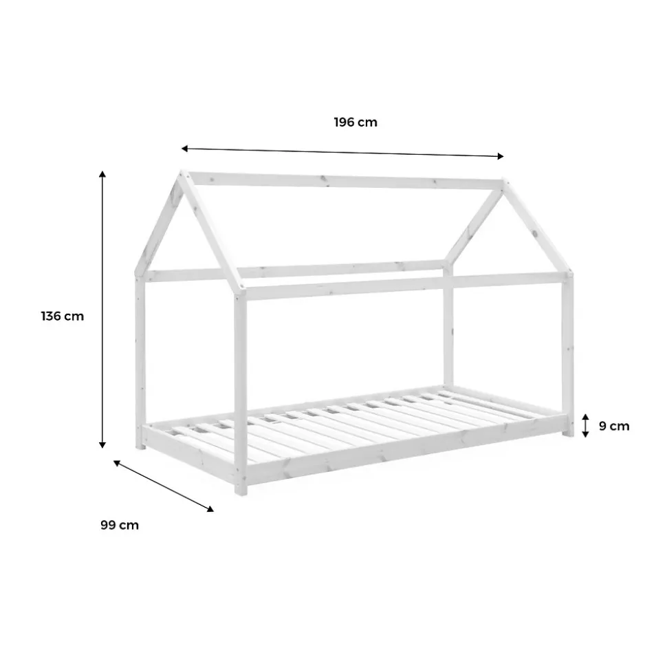 Lit cabane Montessori. bois massif en pin naturel - Tobias - sommier inclus. 90 x 190 cm
