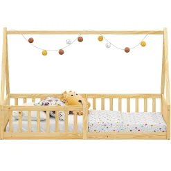 Lit cabane NICOLAS 90 x 190 cm, en pin massif coloris naturel