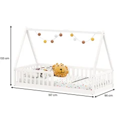 Lit cabane NICOLAS 90 x 190 cm, en pin massif laqué blanc