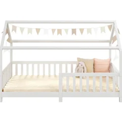 Lit cabane NINA 90 x 190 cm, en pin massif lasuré blanc